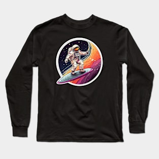 The Cosmic Voyager: Astronaut on Multicolor Spaceship Long Sleeve T-Shirt